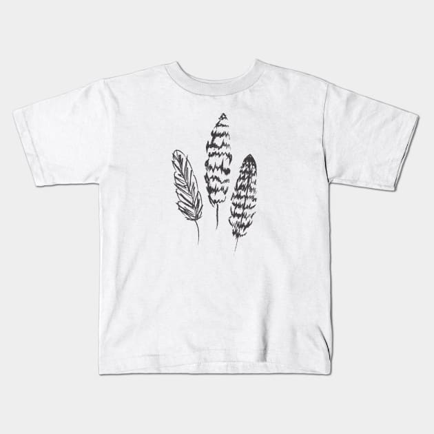 Feathers Kids T-Shirt by MegDig Design